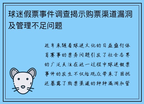 球迷假票事件调查揭示购票渠道漏洞及管理不足问题